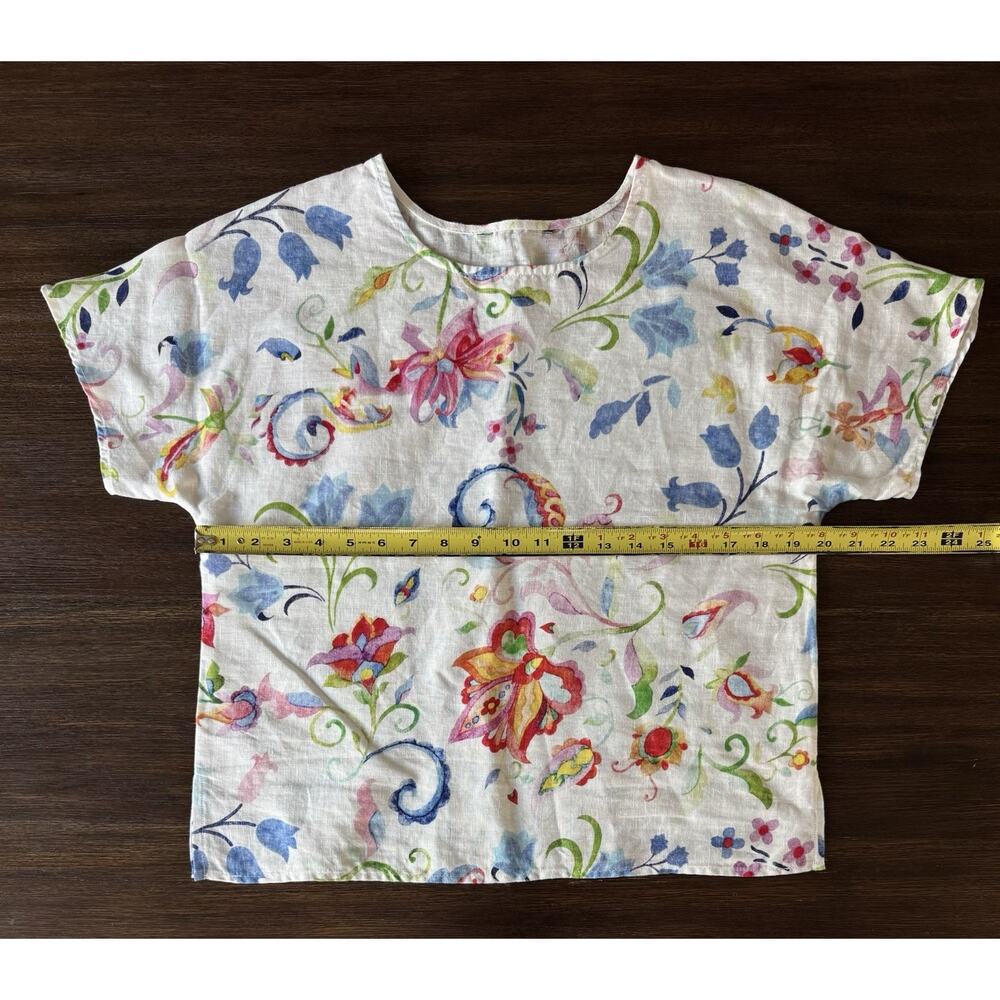 100% Linen Top Shirt Women’s Small Utopia Print Colorful Crisp - Picture 3 of 6